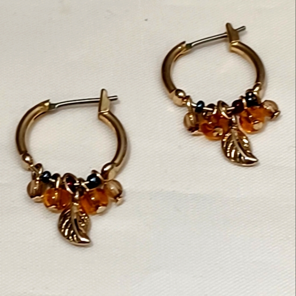 GOLD TONE HOOP BEADED PIERCED EARRINGS